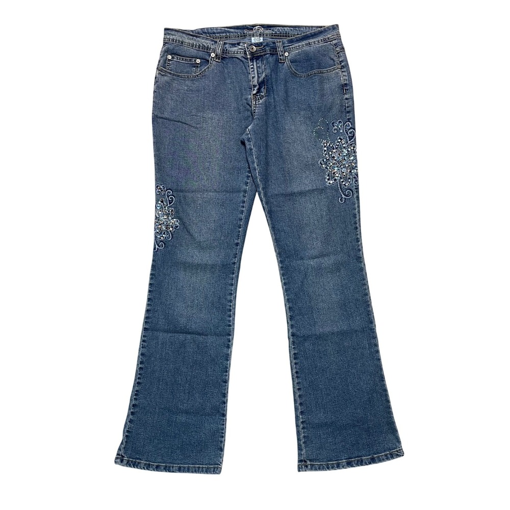 Y2K Beaded Sequin Floral Embellished Bootcut Statement Jeans Western Glam Denim
